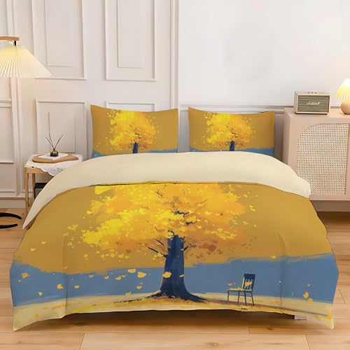 Funda nórdica King reversible de ginkgo dorado en microfibra cepillada 3