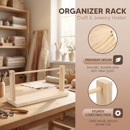 Image of jojofuny Wooden Ribbon Organizer Single Tier Rack Storage Holder (Pack of 2)