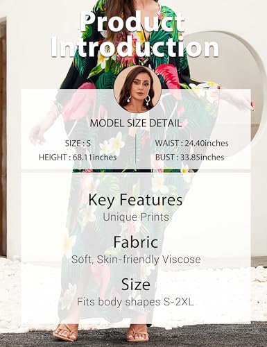 Image of MAKABO Kaftan Dresses for Women, V Neck Moo Moos Colorful Print Cover Ups Caftan Beach Dresses for Swimwear