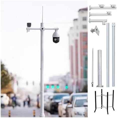 Outdoor Surveillance Camera Stand Pole - Weatherproof Security Camera Post with Lightning Rod for Driveway & Highway Monitoring, Durable & Adjustable, Enhanced Stability