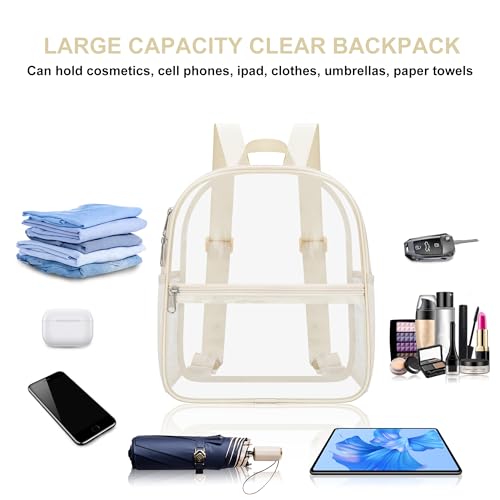Image of Oraben Clear Backpack Stadium Approved, Celar Bag 12 x 6 x 11 in, Small Transparent Backpack for Concerts, Sports Events, Festivals, Travel, Waterproof, Adjustable Straps