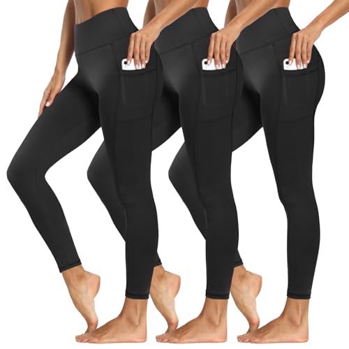 Syrinx 3 Packs Leggings with Pockets for Women, Soft High Waisted Tummy Control Workout Yoga Pants