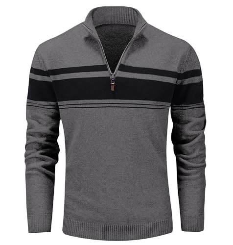 Image of MAGCOMSEN Men's Jumpers Quarter Zip Knitted Sweaters Dark Grey Black,S