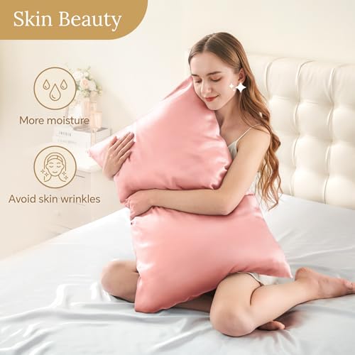 Image of INFIIXSO Silk Pillow Cases 2 Pack Standard Size, Ultra Smooth & Soft Mulberry Silk Pillow Case for Hair and Skin, Breathable Cooling Silk Pillowcase with Hidden Zipper (Blush Pink, 20x26 Inches)