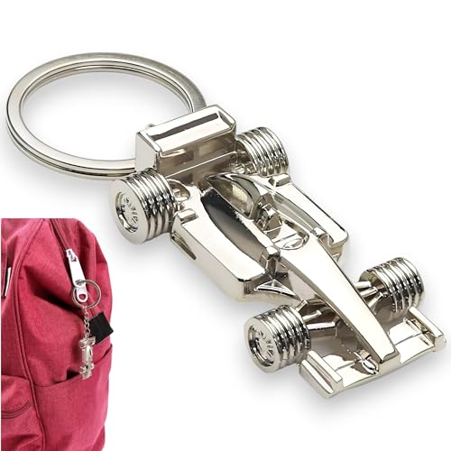 BRACO - Formel 1 metallic bilnyckelring - F1 nyckelring - bilnyckelkedja - nyckelring i metall bil nyckelring racerbil - män och kvinnor, Silver, 55_x_27_mm