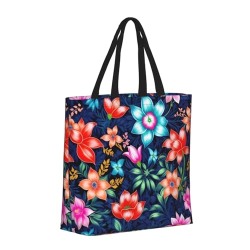 Floral Blue Print Tote Bags, Large Capacity Zipper Shoulder Bag, For Shopping, Work, Daily2