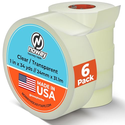 Noway Hockey Clear Hockey Tape Durable Moisture Resistant Shin Guard and Hockey Sock Tape Strong Adhesive with No Residue 1 Wide x 34 Yards Length Made in USA 6 Pack