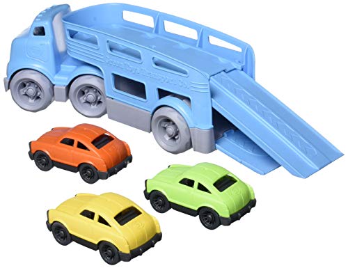 Image of Green Toys Car Carrier, Blue CB - Pretend Play, Motor Skills, Kids Toy Vehicles. No BPA, phthalates, PVC. Dishwasher Safe, Recycled Plastic, Made in USA.