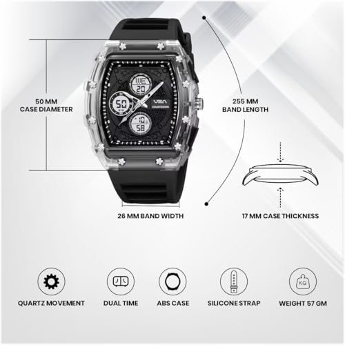 Image of V2A Impact-TERRAX 3105 Analog-Digital Watch for Men | Bold Tonneau Design with Multi-Display Dial | 50M Waterproof Sports Watch | Countdown, Alarm & Stopwatch