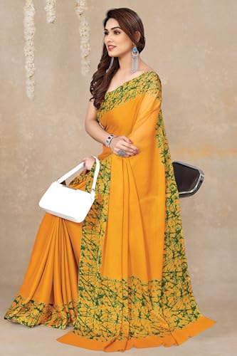 Image of MIRCHI FASHION Women Saree Abstract Print Chiffon | Breathable Lightweight Casual Sari for Regular Use and Office with Unstitched Blouse (Available in 25 Colors)