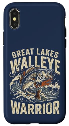 Great Lakes Walleye Warrior Vintage Fishing Angler Lake Fish �X�}�z�P�[�X iPhone X/XS �p