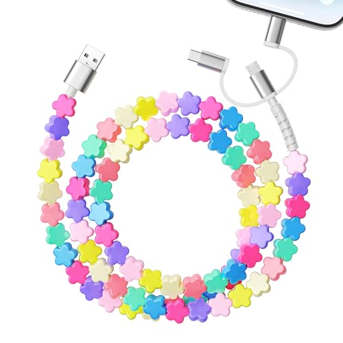 ATESSON USB C Cable 3 in 1 Multi Beaded Phone Charger 60W Fast Charging Cord with Type C iOS Micro USB Port for iPhone 17 16 15 14 13 12 Pro Max and Android Cute Multi Charging Cable for Women Girls