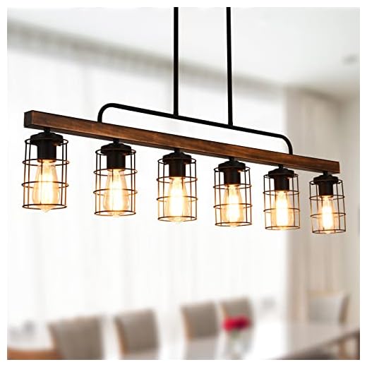 HOSENJOIN Island Lights for Kitchen,6-Light Dining Room Light Fixtures Over Table, Wood Linear Rustic Chandelier Pendant Lighting for Kitchen Island Dining Table,Black 360W