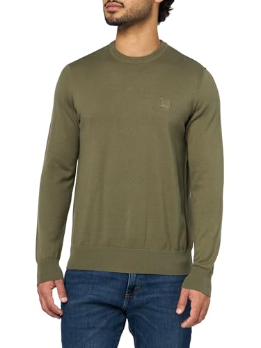BOSS, Square Logo Cotton Blend Knit Sweater, Kalamata Green, XXL
