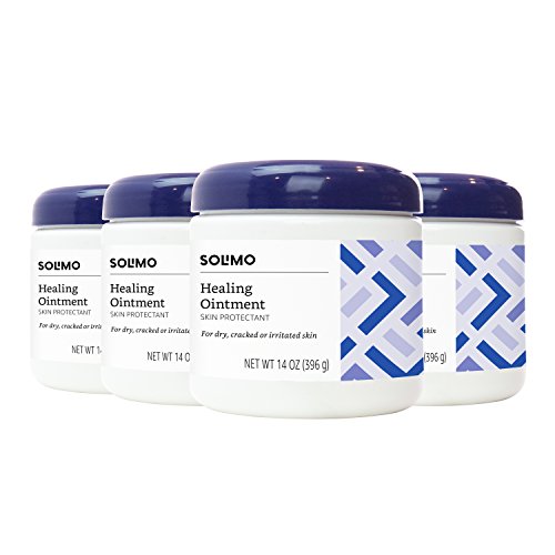 Amazon Brand - Solimo Healing Ointment Skin Protectant for Dry and Cracked Skin, Fragrance Free, 14 Ounce (Pack of 4)