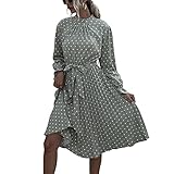 Material: poliéster + licra CouieCuies Mujer Vestido Boho Manga Larga Print Vestido Vintage Vestido Midi Polka Dot Green-L