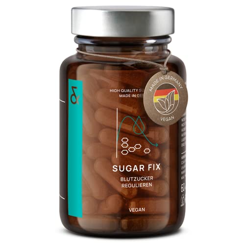 CLAV® N°9 SUGAR FIX - Blutzucker Kapseln mit 400mg Zimt Extrakt, 40μg Chrom & 10mg Zink pro Tagesdosis plus Beta Glucan, Jambulbaum und Bittermelone - Blutzucker Balance - 60 Kapseln - Vegan