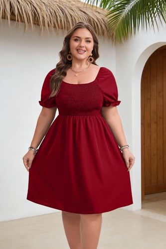 Image of Plus Size Summer Dresses for Women Casual Short Sleeves A Line Midi Dress