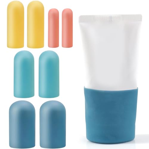 8 Pack Travel Essentials Silicone Bottle Covers, Cruise Ship Essentials, Elastic Sleeves for Shampoo Conditioner Lotion Leak-Proofing, Fit Most Size Bottles Toiletries,4 size