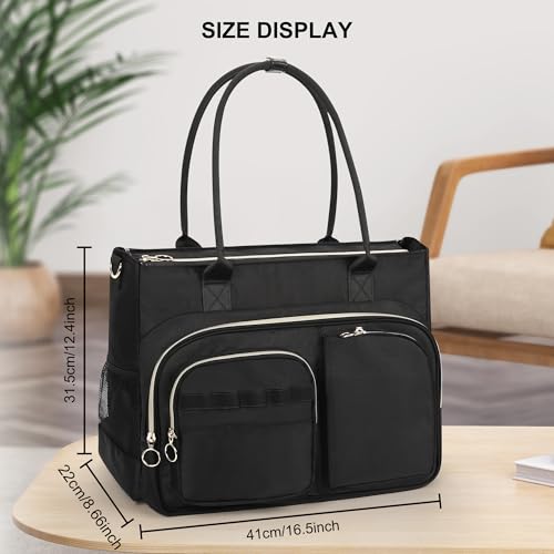 Laptop Tote Bag for Women, 15.6-Inch Teacher Tote Bag with Compartments, Lightweight Nurse Work Bag with Detachable Strap, Black Shoulder Bags for Travel, College, Business Trip3