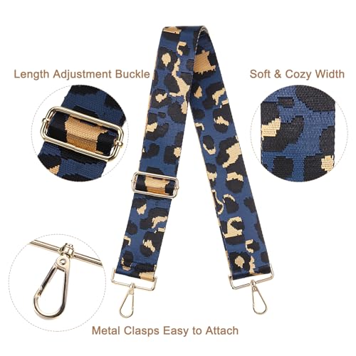 Image of uxcell Purse Strap Replacement, 31-51inch Adjustable Polyester Leopard 2inch Wide Crossbody Shoulder Strap for Handbag Guitar(Dark Blue, Gold Buckle)