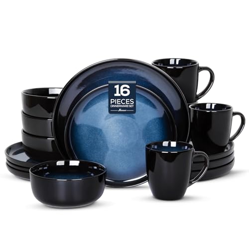Romswi 16-Piece Dinnerware Set for 4, Moonlight Blue