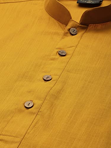 Image of VASTRAMAY Men Cotton Linen Solid Kurta | Cool & Breathable Ethnic Wear with Mandarin Collar for Eid, Holi & Festive Occasions