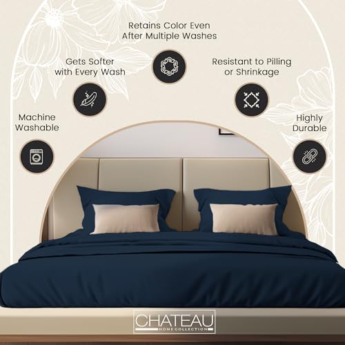 100% Organic Cotton Sheets Queen Size Set, 300 TC Deep Pocket Queen Sheets Set, Soft Breathable Sateen Weave 4 PC Elasticated Sheet & Pillowcase Sets, No Pill & Shrink, Fade Resistant- navy