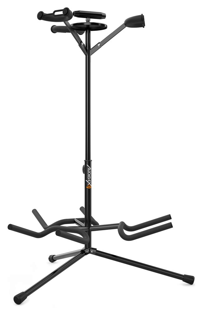 Audibax SG-032 - Support Universel pour 3 Guitares ou Basses - Floor Stand pour Guitares Électriques, Acoustiques et Basses Électriques - Structure Robuste, Stable, Réglable en Hauteur et Pliable