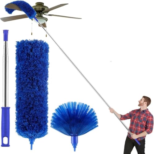 Image of TEKCOOL 2 in 1 Long Handle Microfiber Ceiling Duster with Cobweb Duster for Dust Cleaning, extendable Pole 30-100 Inch with Anti Scratch Bendable Head for Cleaning High Stick high Ceiling Fan,