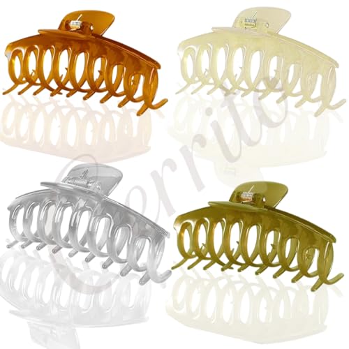 Image of Cerrito 4 Pcs Big Hair Claw Clips, Large Round Clutchers for Hair, Strong Hold Nonslip Jelly Clip Hair Accessories for Women & Girls with Thick, Thin, Curly, Straight, Multicolor