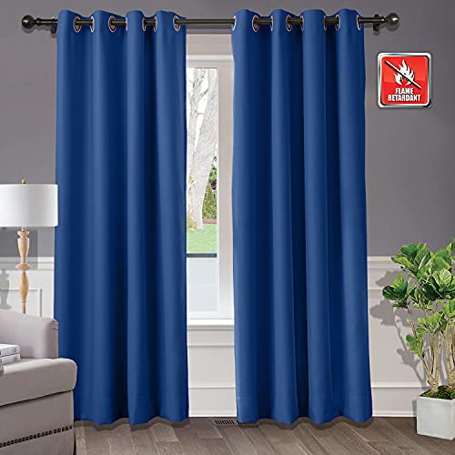 Cortinas opacas ignífugas con aislamiento térmico de 52 x 63 pulgadas, color azul con ojales de bronce, perfectas para el hogar, oficina, hotel y hospital, 1 panel