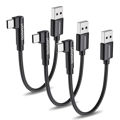 aceyoon USB A auf USB C Kabel Kurz 10cm 3 St&uuml;ck, USB Kabel Typ C Winkel 90 Grad Schnellladekabel USB C 3A Nylon Geflochtenes f&uuml;r iPhone 17 16 15 Series, f&uuml;r Galaxy, f&uuml;r Huawei