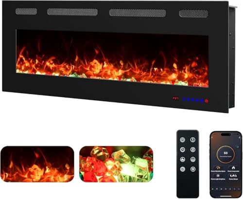 Cheminée électrique Murale Weka Fireplace WiFi, Profondeur 7,5 cm, Verre trempé, télécommande et écran Tactile, Puissance de Chauffage 750/1500 W, Effet...