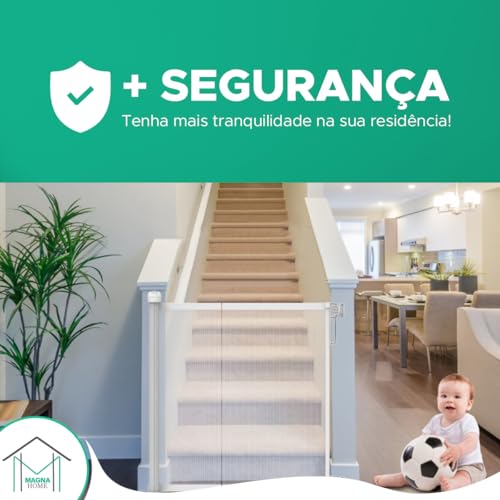 Portão Retrátil Branco de 3m com Trava de Segurança para Bebê e Cachorro