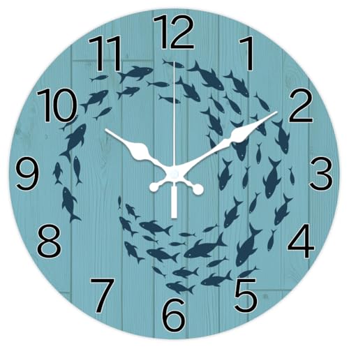 CHGCRAFT Orologio da parete Modello di pesce cartone animato 30cm Non ticchettio Scuola di orologi modello pesce A batteria per camera da letto soggiorno cucina ufficio