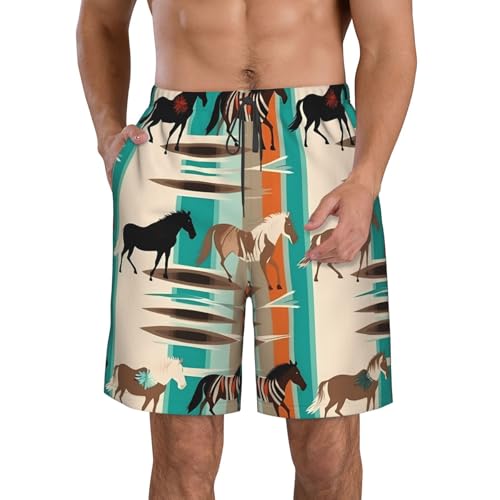 Horse Stripes Pattern Men's Swim Trunks Quick Dry Board Shorts with Pockets Casual Drawstring Beach Shorts