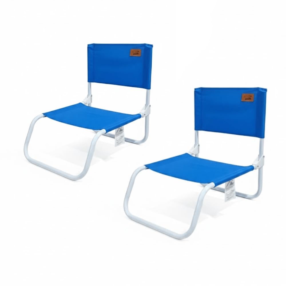DEVESSPORT Kohala Lot de 2 chaises de plage basses pliables avec structure en acier et tissu polyester 600D haute résistance Bleu 45 x 45 x 45 cm