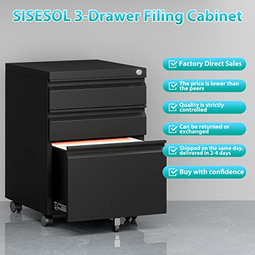 3 Drawer Mobile File Cabinet Under Desk Storage Drawers File Cabinets For Home Office, Office Organization File Cabinet With Lock Metal Filing Cabinet For Legal/Letter/A4 File With Slim Width, Black #TOP5