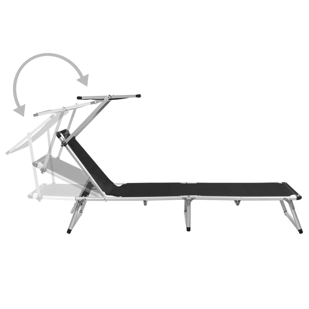 vidaXL 2X Sonnenliege Klappbar mit Dach Gartenliege Strandliege Gartenmöbel Liege Relaxliege Freizeitliege Campingliege Aluminium Textilene Schwarz