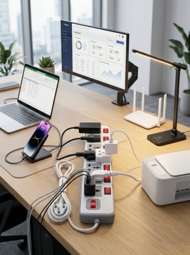 Image of 7 Socket Universal Extension Board with Individual Switches | Heavy Duty Power Strip with Master Switch | Multi Plug Extension Cord for Home, Office, Computer, TV & Appliances