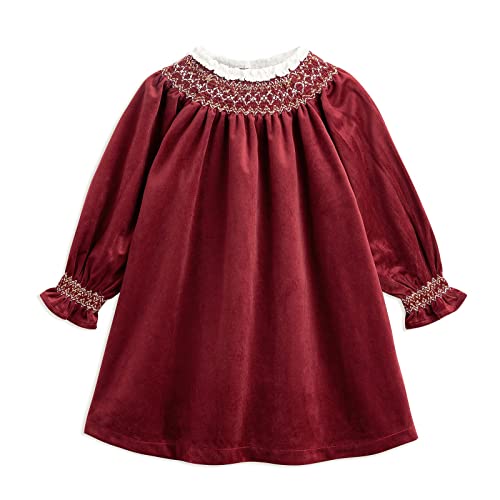 Simplee Kids Baby Girls’ Smocked Dress Long Sleeve Casual Dresses Christmas Dress Fall Autumn Dress For Toddlers Wine Red #TOP18