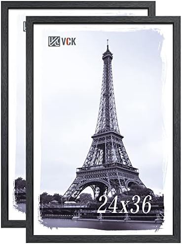 VCK 24x36 Poster Frames 2 Pack, Black Solid Wood Picture Frame, Textured Exclusive Wall Gallery Frame
