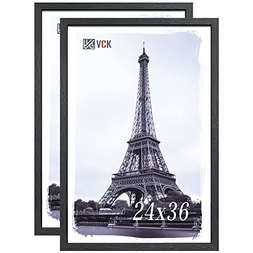 Vck 24X36 Poster Frames 2 Pack, Black Solid Wood Picture Frame, Textured Exclusive Wall Gallery Frame #TOP22