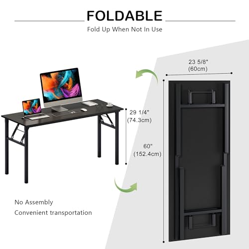 Image of Need Folding Computer Desk, Large 60 inches Folding Table for Home Office, No Install Needed Foldable Writing Table Desk, Black