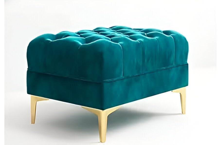 Image of Chesterfield Velvet Upholstery 3-Seater with Armchair and Footrest, Design in 3+1+Footrest Sofa for Living Room, Bedroom, Hallways (Teal)