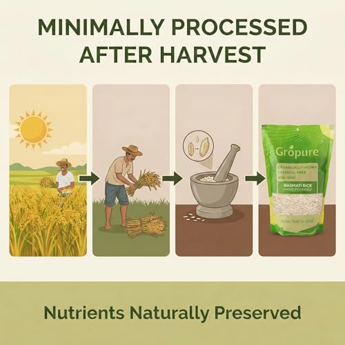 Image of GroPure Organic: From Soil to Soul - Basmati Rice - 1.8kg I Organic Biryani Rice I Hand Pounded I Unpolished Rice I Enjoy the taste of Pure Products I Chemical & Pesticide Free I Best Organic BASMATI RICE