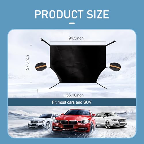 Image of 1 PC Car Windshield Snow Cover, Wiper Front Window Protector Windshield, 94.5 inch x 57.3 inch Car Front Window Protector Accessories, Universal for Most Cars (Black)