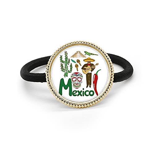 Tocado de metal plateado con emblema de México y elástico de alta resistencia