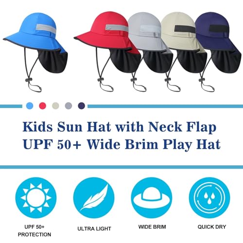 GADIEMKENSD Kids Sun Hat with Neck Flap UPF 50+ Wide Brim Play Hat Ultra-Light4